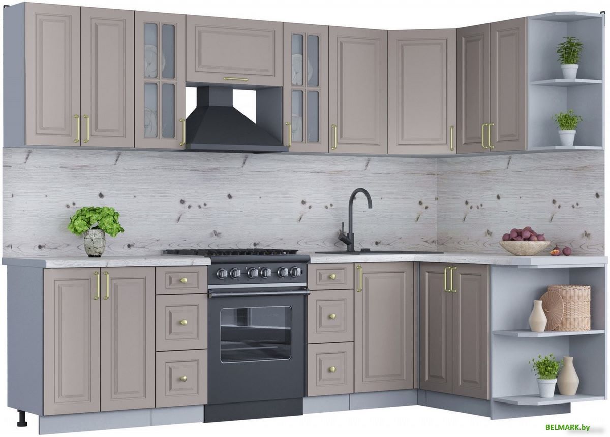 Готовая кухня Интерлиния Мила Шато 1.5x2.8 правая (луна/луна/бискайская сосна) - фото