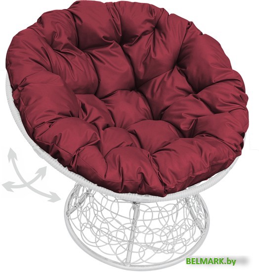 Кресло M-Group Папасан пружинка 12050102 (белый ротанг/бордовая подушка) - фото