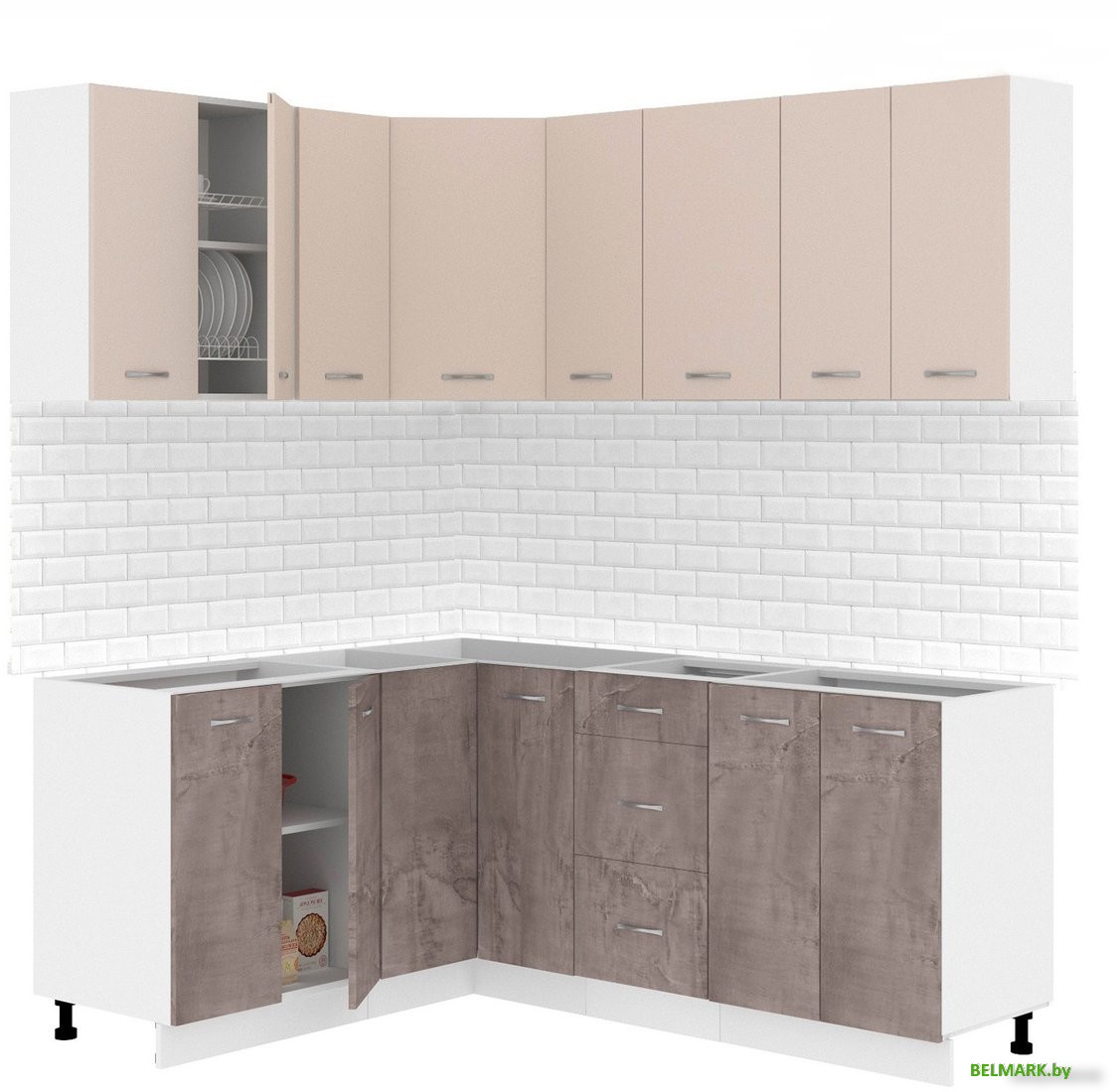 Готовая кухня Кортекс-мебель Корнелия Лира 1.5x1.9 без столешницы (капучино/оникс) - фото