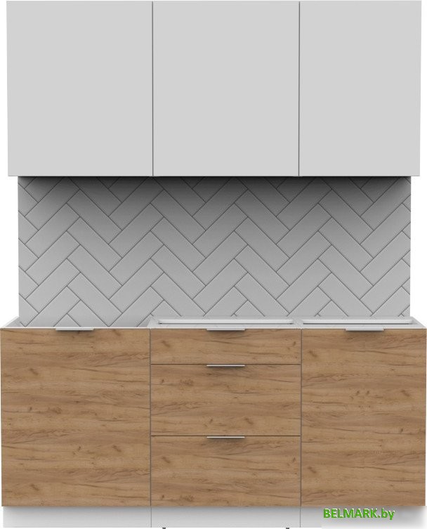 Готовая кухня Интермебель Микс Топ-3 1.7м без столешницы (белый премиум/дуб крафт золотой) - фото