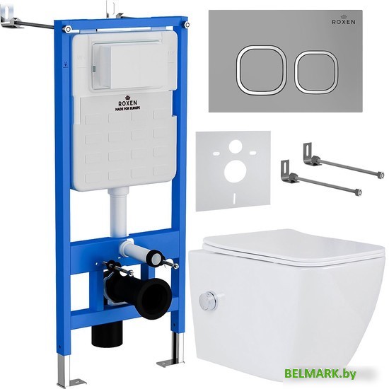 Унитаз подвесной Roxen Cube Bidet One Rimless 6 в 1 StounFix Dual Fresh 569118 (кнопка: матовая) - фото