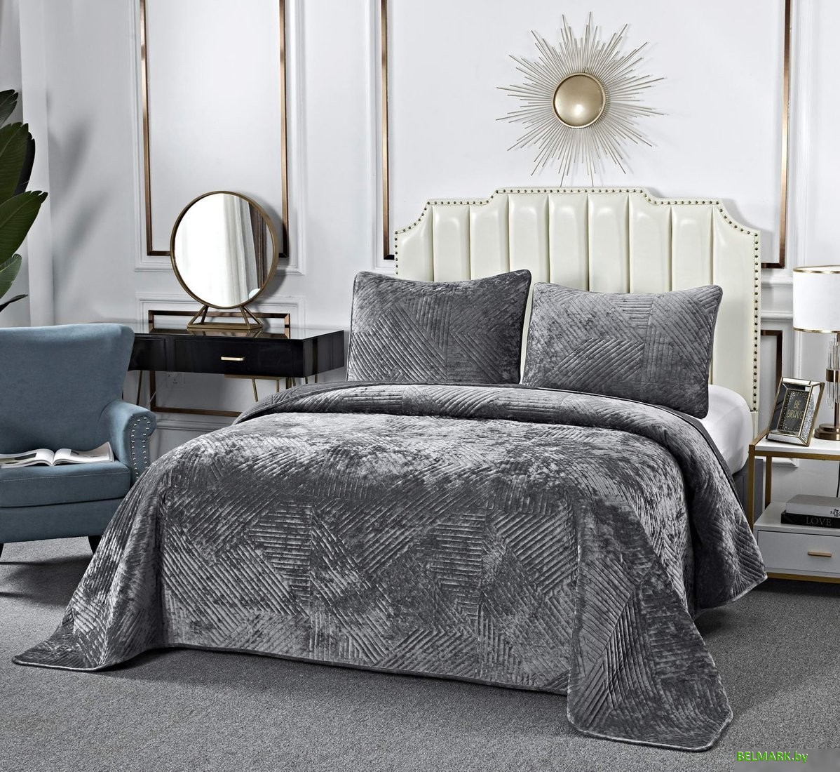 Набор текстиля для спальни Sofi De MarkO Патрисия 160x220 Пок-П-160x220с1 (серый 1) - фото