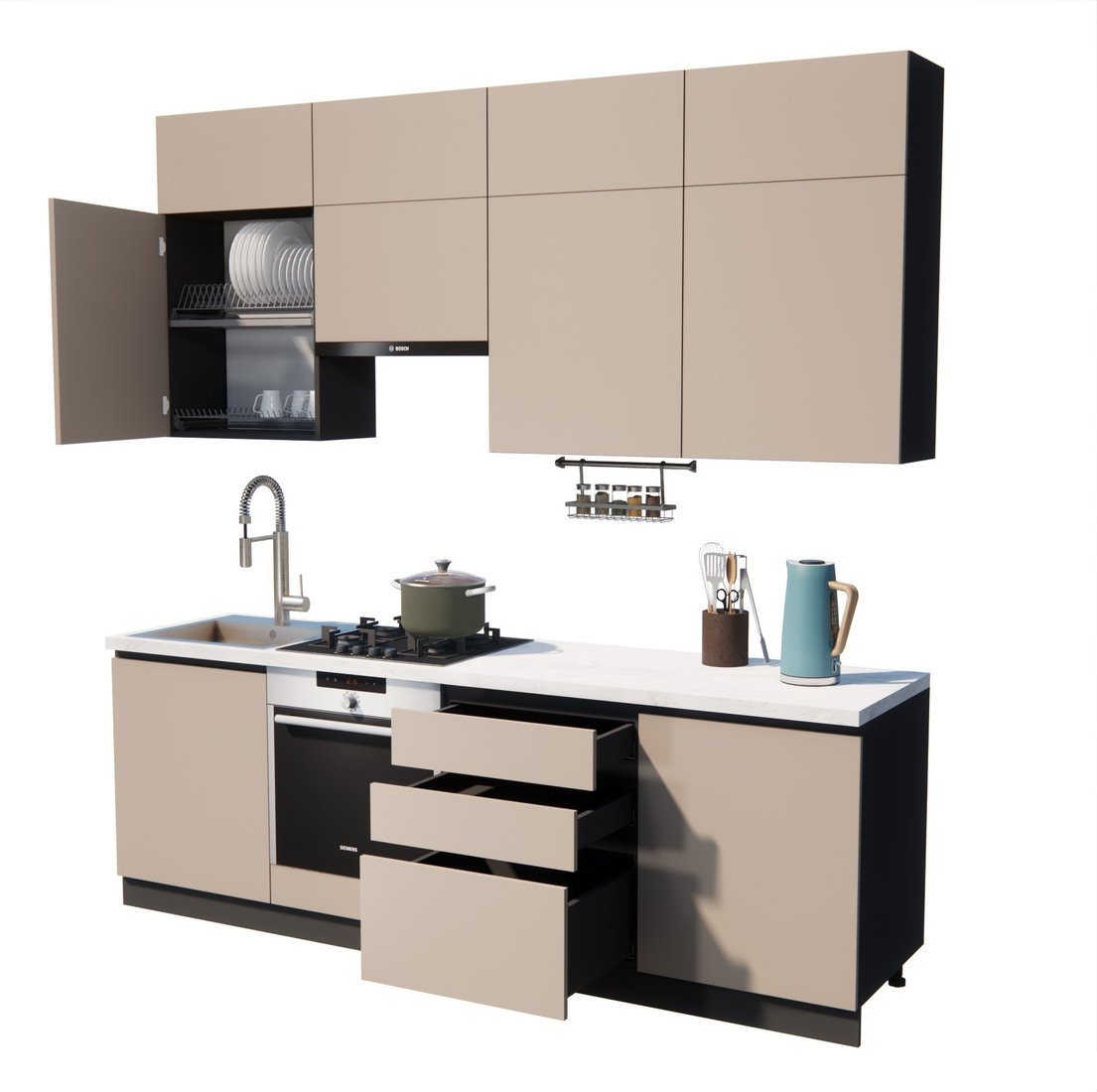 Готовая кухня ВерсоМебель Эко Премиум 2.4 (глиняный серый/ст. мрамор лацио) - фото2