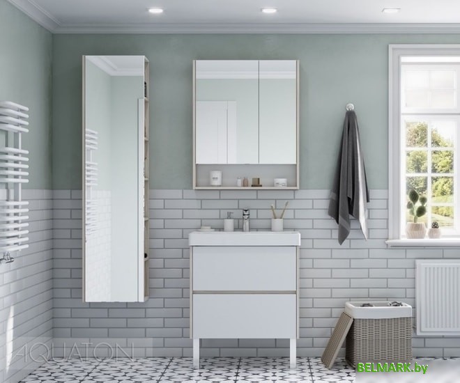 Акватон Шкаф с зеркалом Сканди 70 1A252202SDZ90 (белый/дуб рустикальный) - фото2