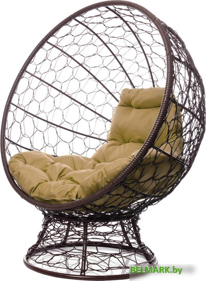 Кресло M-Group Кокос на подставке 11590201 (коричневый ротанг/бежевая подушка) - фото