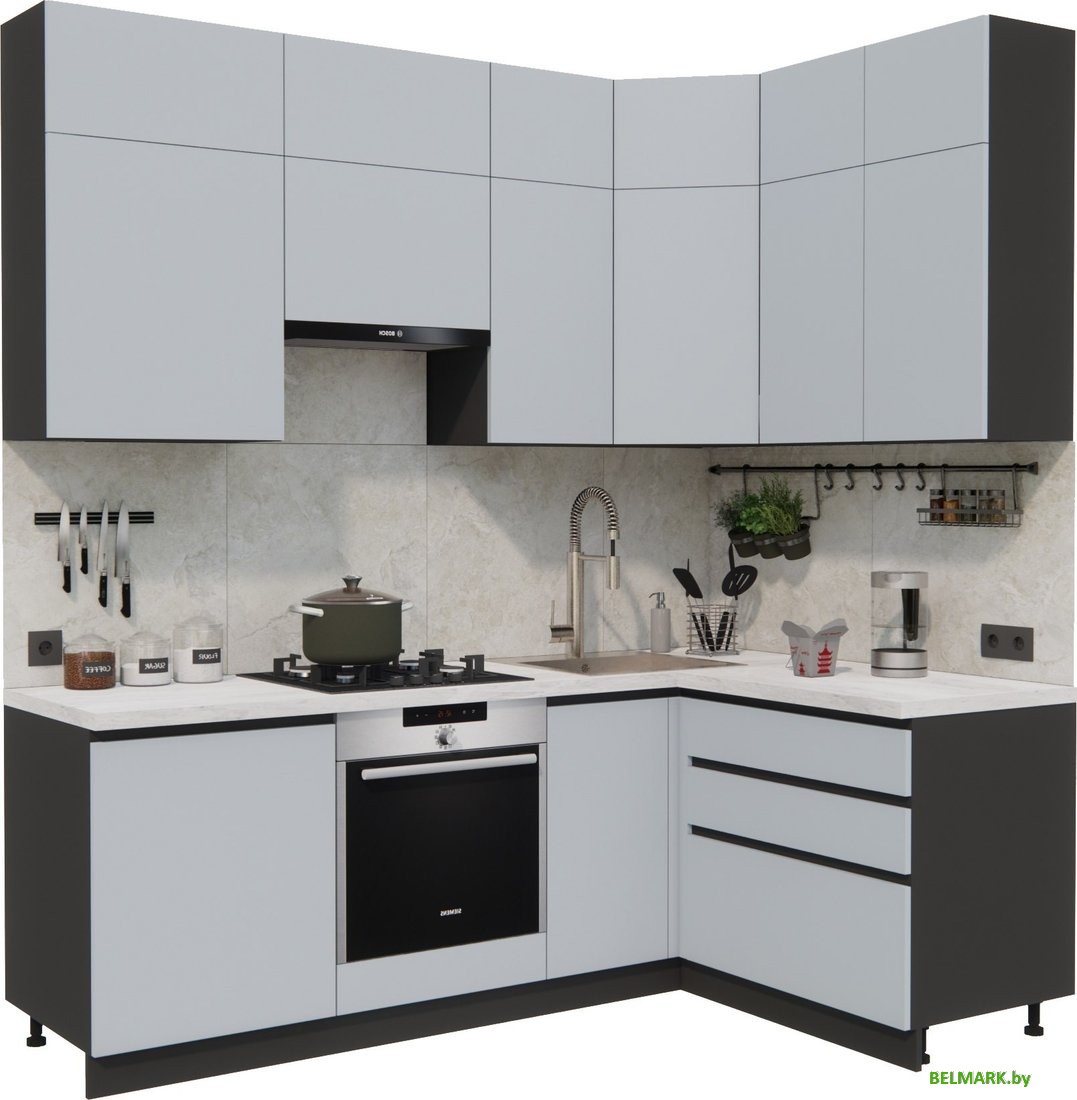 Готовая кухня ВерсоМебель Эко Премиум 1.4x2.2 правая (сумеречный голубой/ст. мрамор лацио) - фото