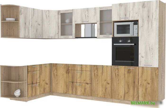 Готовая кухня Интерлиния Мила 1.68x3.2 левая без столешницы (дуб белый/дуб золотой) - фото