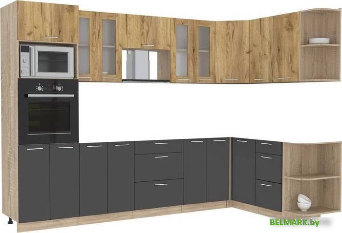 Готовая кухня Интерлиния Мила 1.68x3.0 правая без столешницы (дуб золотой/антрацит) - фото