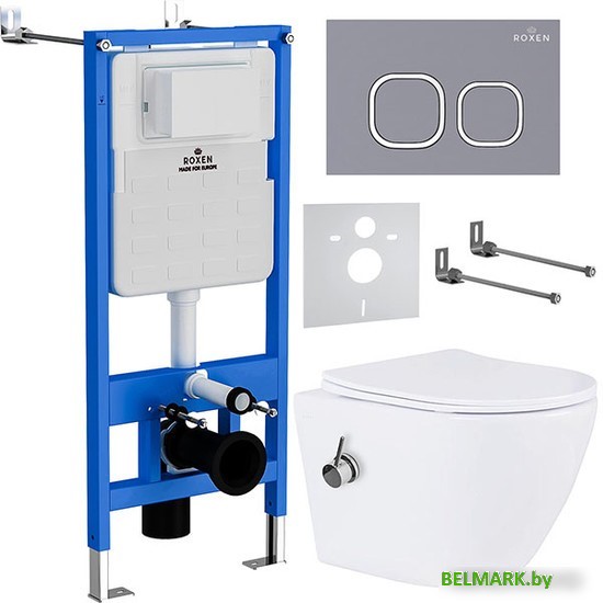 Унитаз подвесной Roxen Antares Bidet в комплекте с инсталляцией StounFix Dual Fresh 6 в 1 966430 (кнопка: серый бетон) - фото