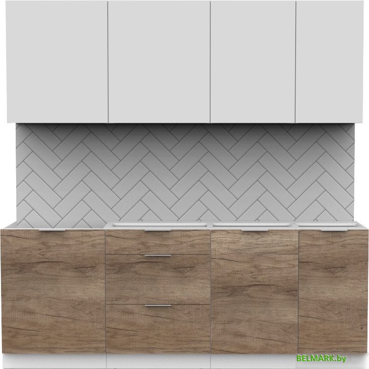 Готовая кухня Интермебель Микс Топ-6 2.1м без столешницы (белый премиум/дуб каньон) - фото