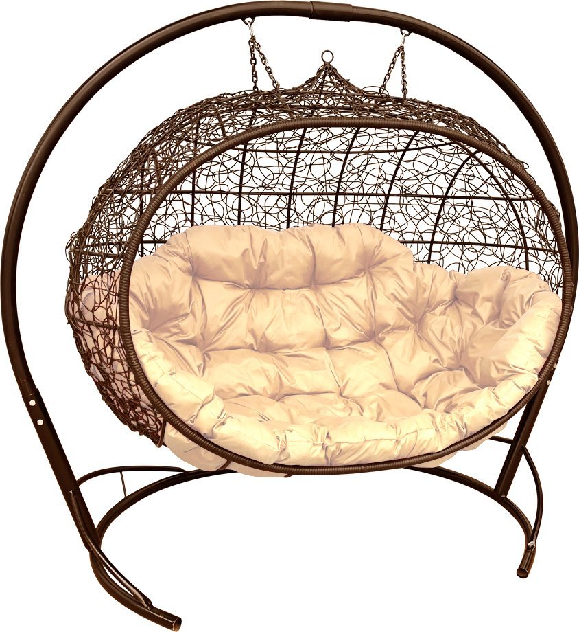 Подвесной диван M-Group Улей 11210201 (коричневый ротанг/бежевая подушка) - фото