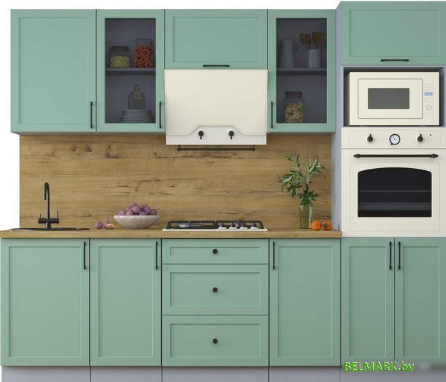 Готовая кухня Интерлиния Тренд 2.5В (мята/мята/дуб бунратти) - фото