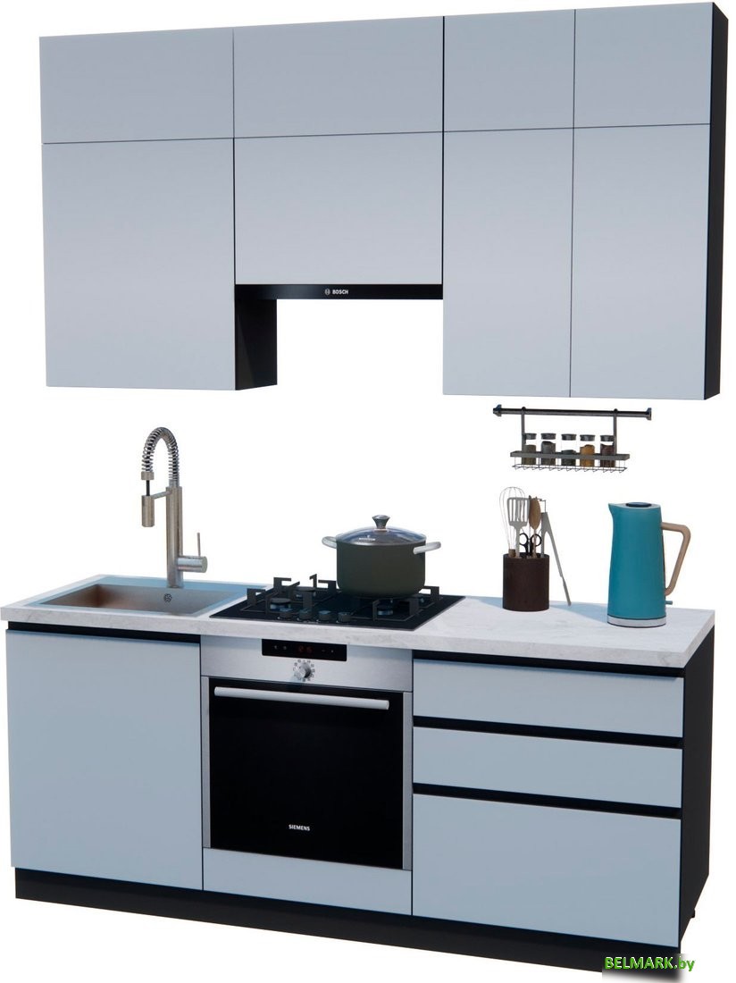 Готовая кухня ВерсоМебель Эко Премиум 1.9 (сумеречный голубой/ст. мрамор лацио) - фото