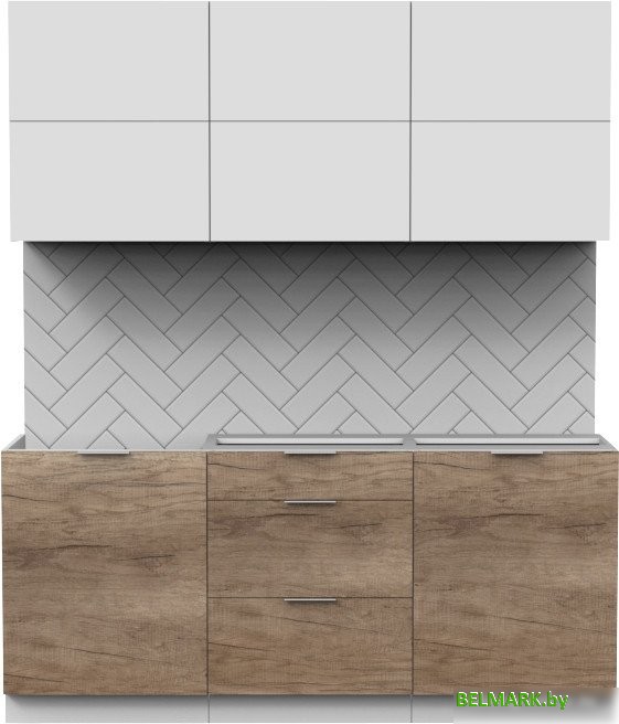 Готовая кухня Интермебель Микс Топ-34 1.8м без столешницы (белый премиум/дуб каньон) - фото