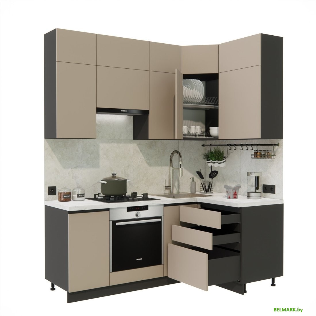 Готовая кухня ВерсоМебель Эко Премиум 1.2x2.0 правая (глиняный серый/ст. мрамор лацио) - фото2