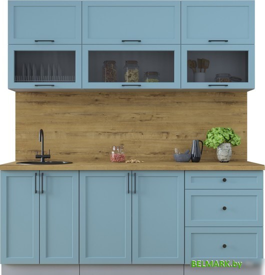 Готовая кухня Интерлиния Тренд 2.0Б (океан/океан/дуб бунратти) - фото