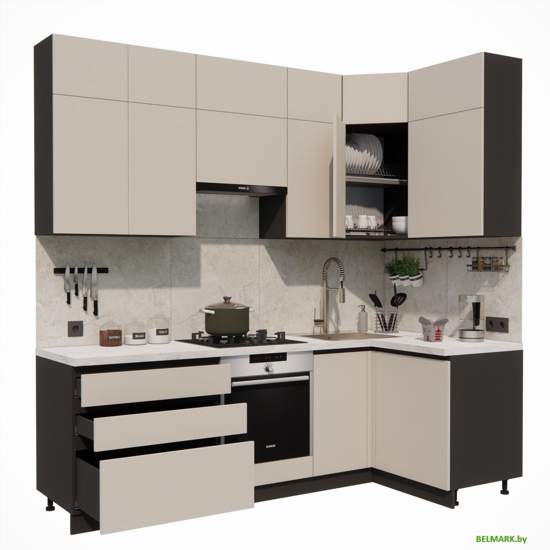 Готовая кухня ВерсоМебель Эко Премиум 1.2x2.4 правая (кашемир/ст. мрамор лацио) - фото2
