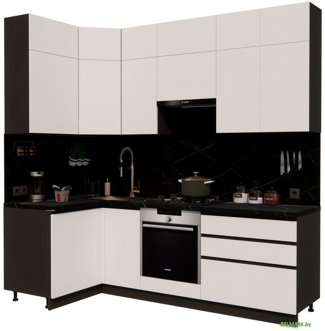 Готовая кухня ВерсоМебель Эко Премиум 1.2x2.4 левая (белый фасадный/ст. тунис) - фото