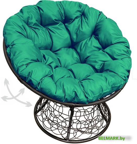 Кресло M-Group Папасан пружинка 12050404 (черный ротанг/зеленая подушка) - фото