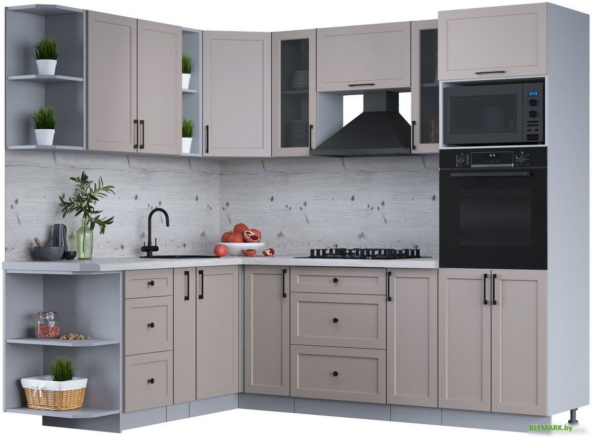 Готовая кухня Интерлиния Тренд 1.88x2.4 ВТ левая (луна/луна/бискайская сосна) - фото