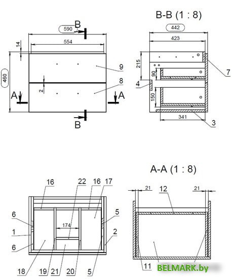 Мебель для ванных комнат Cersanit Тумба с умывальником Lara 60 + Como 63414 + S-UM-COM60/1-w - фото2