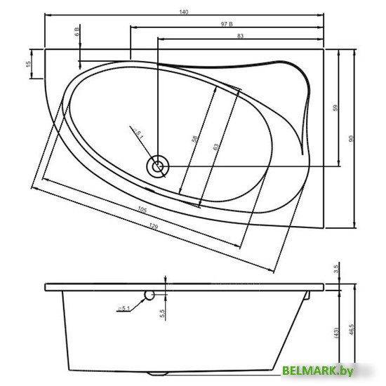 Фронтальный экран под ванну Riho Lyra 140x90x57 R 209269 P051N0500000000 - фото2