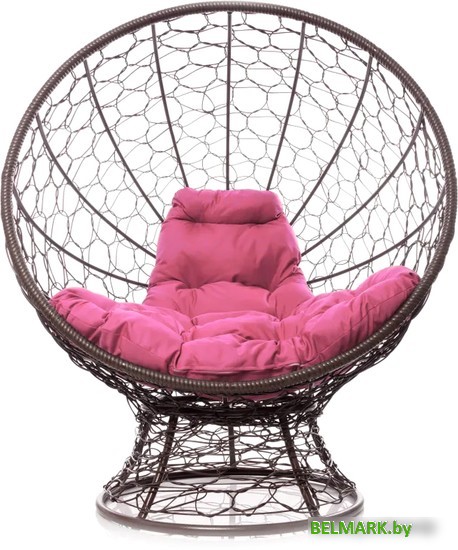 Кресло M-Group Кокос на подставке 11590208 (коричневый ротанг/розовая подушка) - фото2