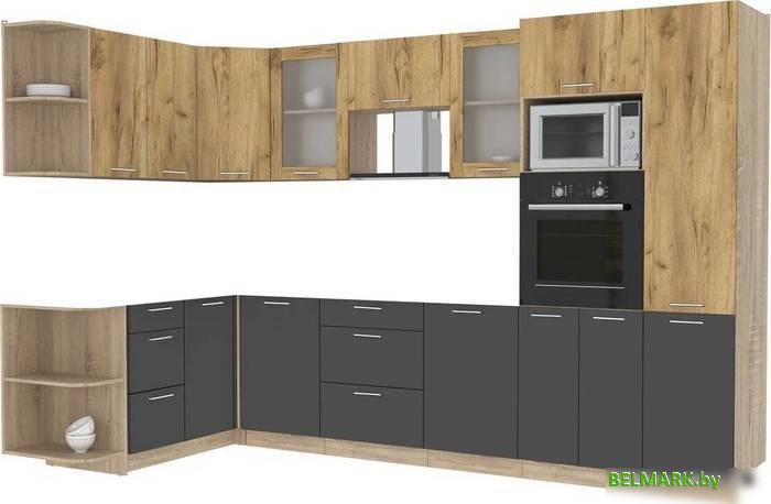 Готовая кухня Интерлиния Мила 1.68x3.2 левая без столешницы (дуб золотой/антрацит) - фото