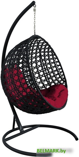 Подвесное кресло M-Group Круг Люкс 11060402 (черный ротанг/бордовая подушка) - фото