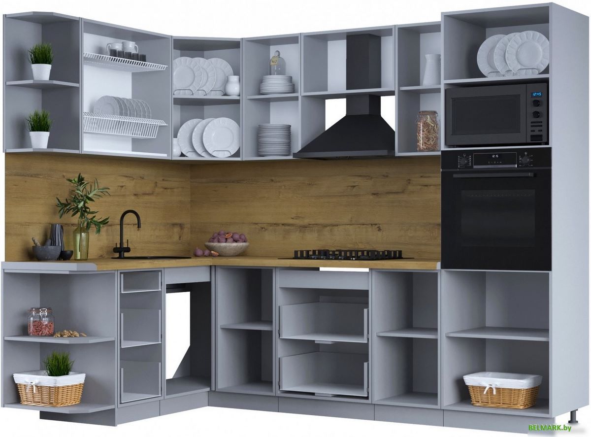 Готовая кухня Интерлиния Тренд 1.68x2.6 ВТ левая (мята/мята/дуб бунратти) - фото2