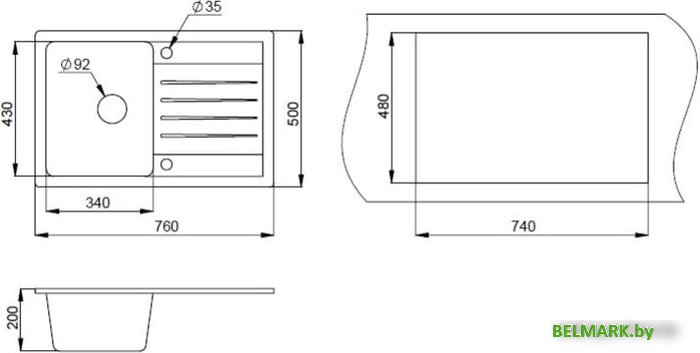 Кухонная мойка Granula 7602 (черный) - фото2