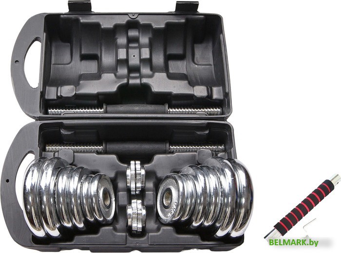 Набор гантелей с соединительным грифом Atlas Sport хромированных в чемодане 20 кг (2x10 кг) - фото