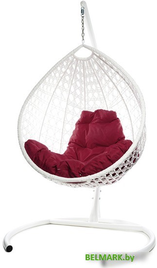 Подвесное кресло M-Group Капля Люкс 11030102 (белый ротанг/бордовая подушка) - фото2