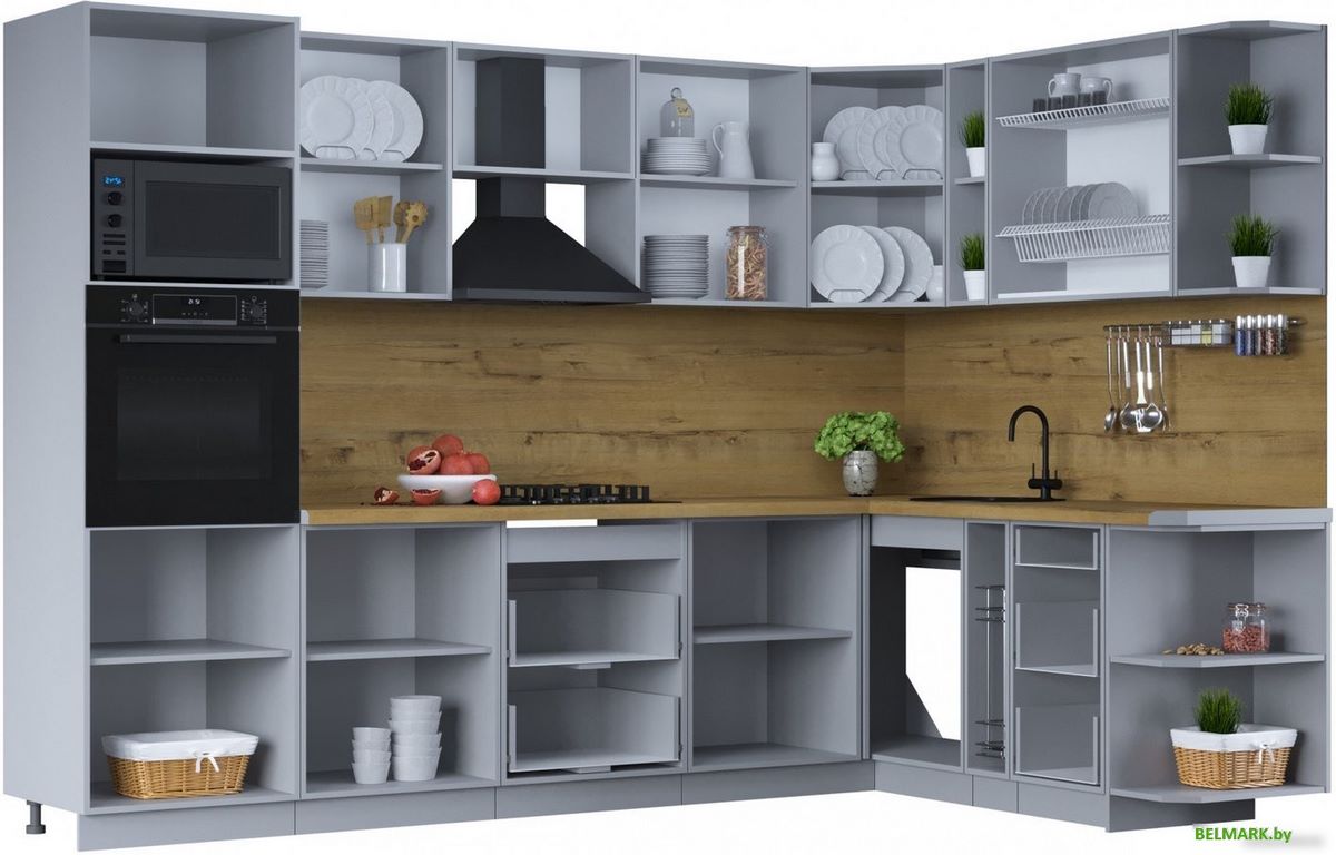 Готовая кухня Интерлиния Тренд 1.88x3.0 ВТ правая (мята/мята/дуб бунратти) - фото2