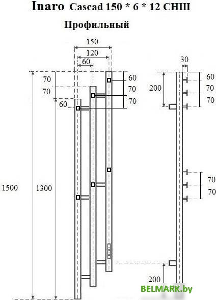Полотенцесушитель Маргроид Ferrum Inaro 3 Cascade СНШ профильный 150*6*12 Графит, скрытого монтажа, таймер справа - фото2
