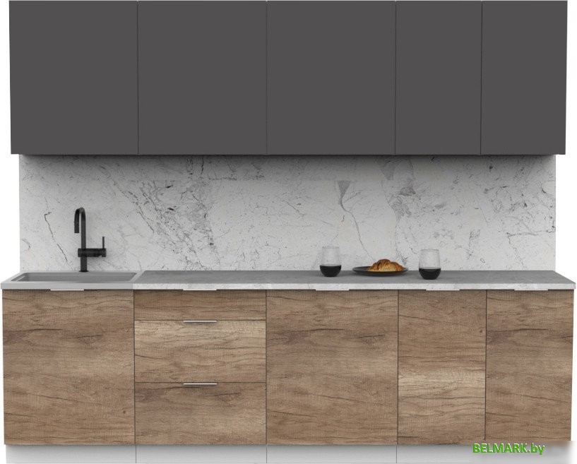Готовая кухня Интермебель Микс Топ-9 2.6м (графит серый/дуб каньон/мрамор лацио белый) - фото