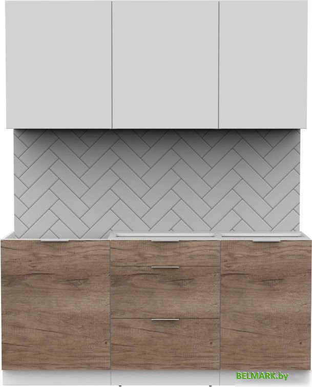 Готовая кухня Интермебель Микс Топ-3 1.7м без столешницы (белый премиум/дуб каньон) - фото