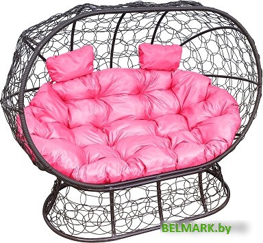 Садовый диван M-Group Лежебока 11190208 (на подставке с коричневым ротангом/розовая подушка) - фото
