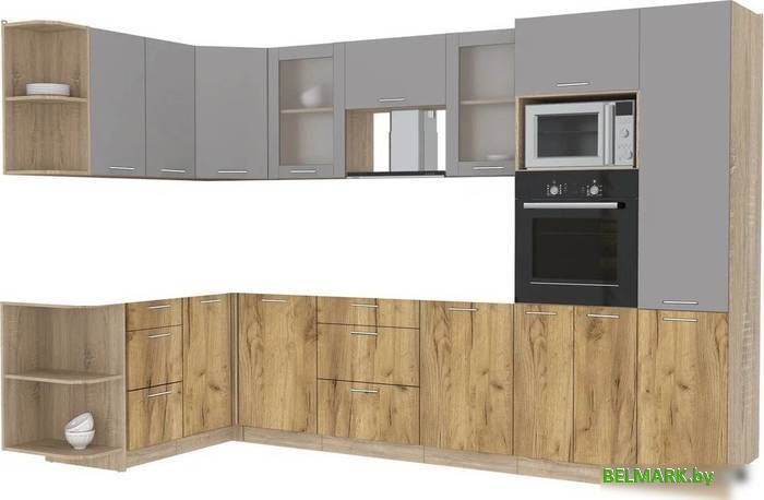 Готовая кухня Интерлиния Мила 1.68x3.2 левая без столешницы (серебристый/дуб золотой) - фото