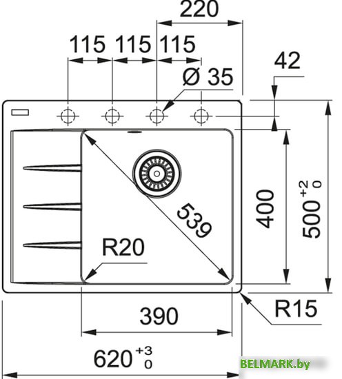 Кухонная мойка Franke Centro CNG 611/211-62 TL Fragranite 114.0639.704 (белый) - фото2