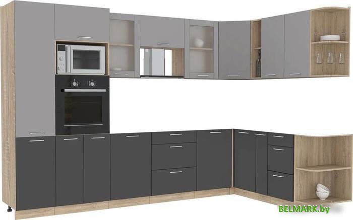 Готовая кухня Интерлиния Мила 1.88x3.2 правая без столешницы (серебристый/антрацит) - фото