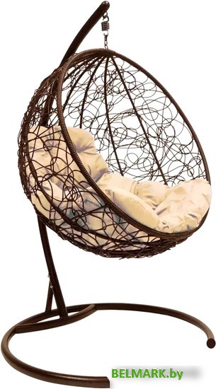 Подвесное кресло M-Group Круг 11050201 (коричневый ротанг/бежевая подушка) - фото