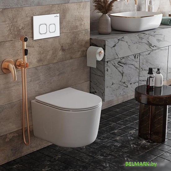 Унитаз подвесной Roxen Simple Compact в комплекте с инсталляцией StounFix Dual Fresh 6 в 1 916803 (кнопка: белый глянец) - фото2