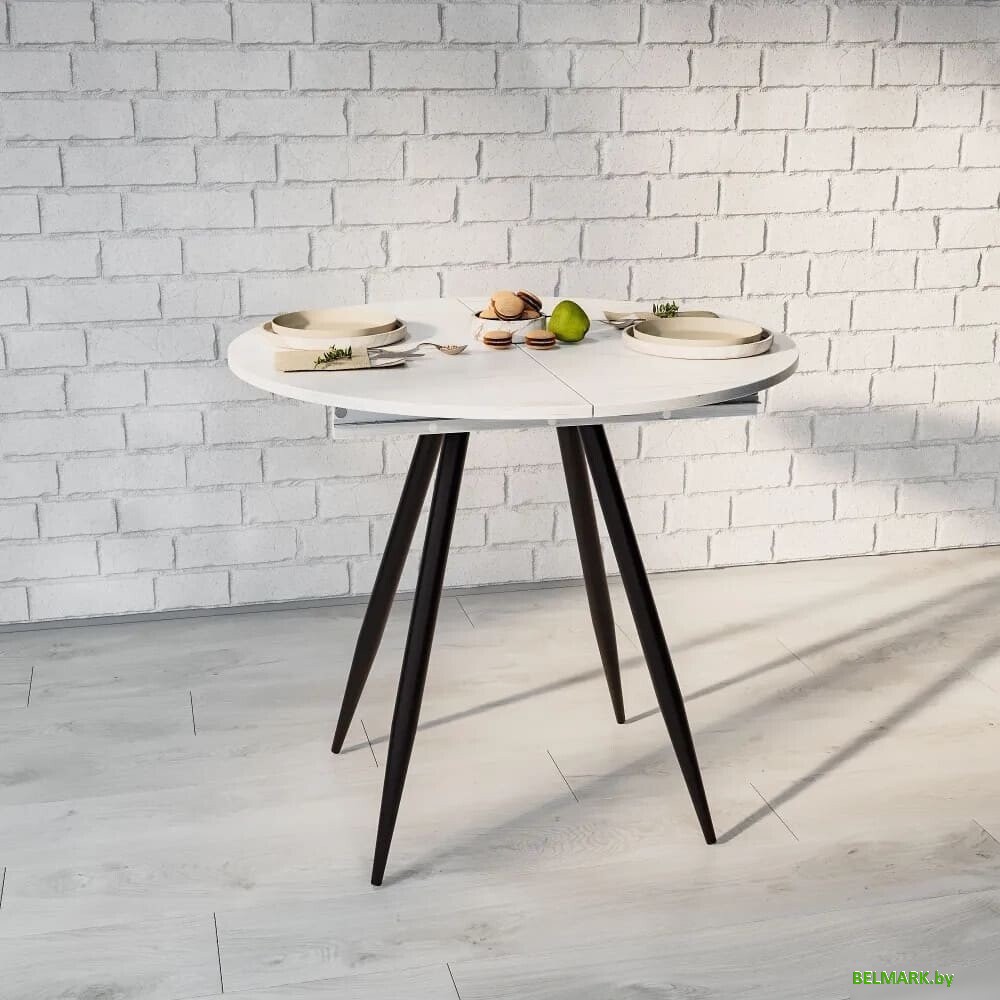 Кухонный стол ВВР Элип (дуб крафт белый/черный конус, ЛДСП) - фото