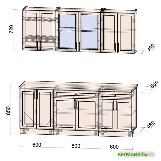 Готовая кухня Интерлиния Тренд 2.0А (океан/океан/дуб бунратти) - фото2