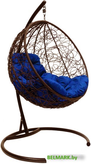 Подвесное кресло M-Group Круг 11050210 (коричневый ротанг/синяя подушка) - фото