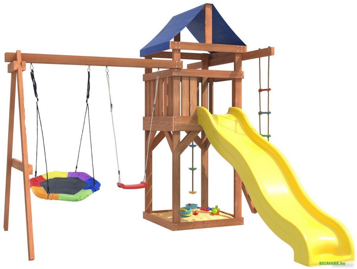 Игровой комплекс National Tree Company С качелями лодочка и гнездом Гексагон IgroWoods ДП-13 - фото