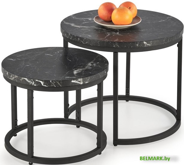 Журнальный столик Halmar Oreo (2 шт, черный мрамор/черный) - фото