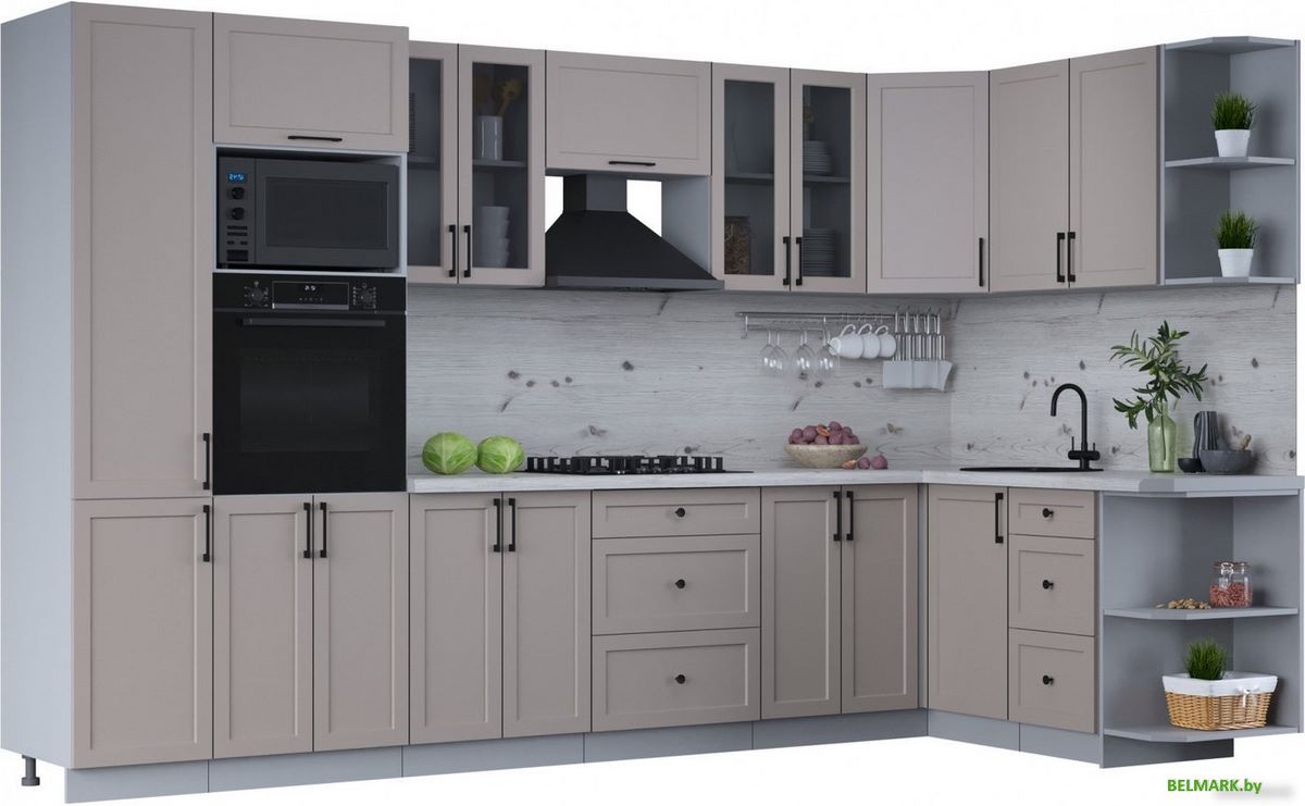 Готовая кухня Интерлиния Тренд 1.68x3.4 ВТ правая (луна/луна/бискайская сосна) - фото