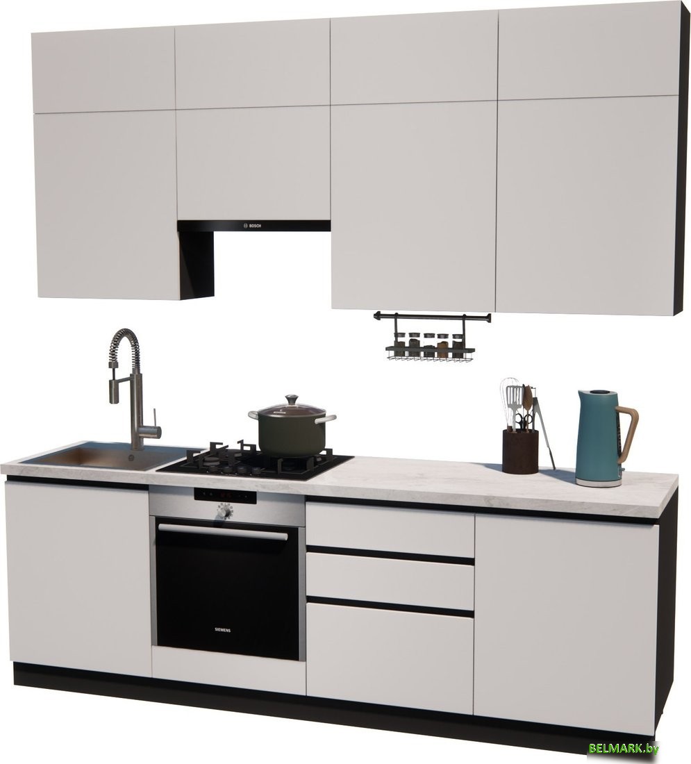 Готовая кухня ВерсоМебель Эко Премиум 2.4 (белый фасадный/ст. мрамор лацио) - фото